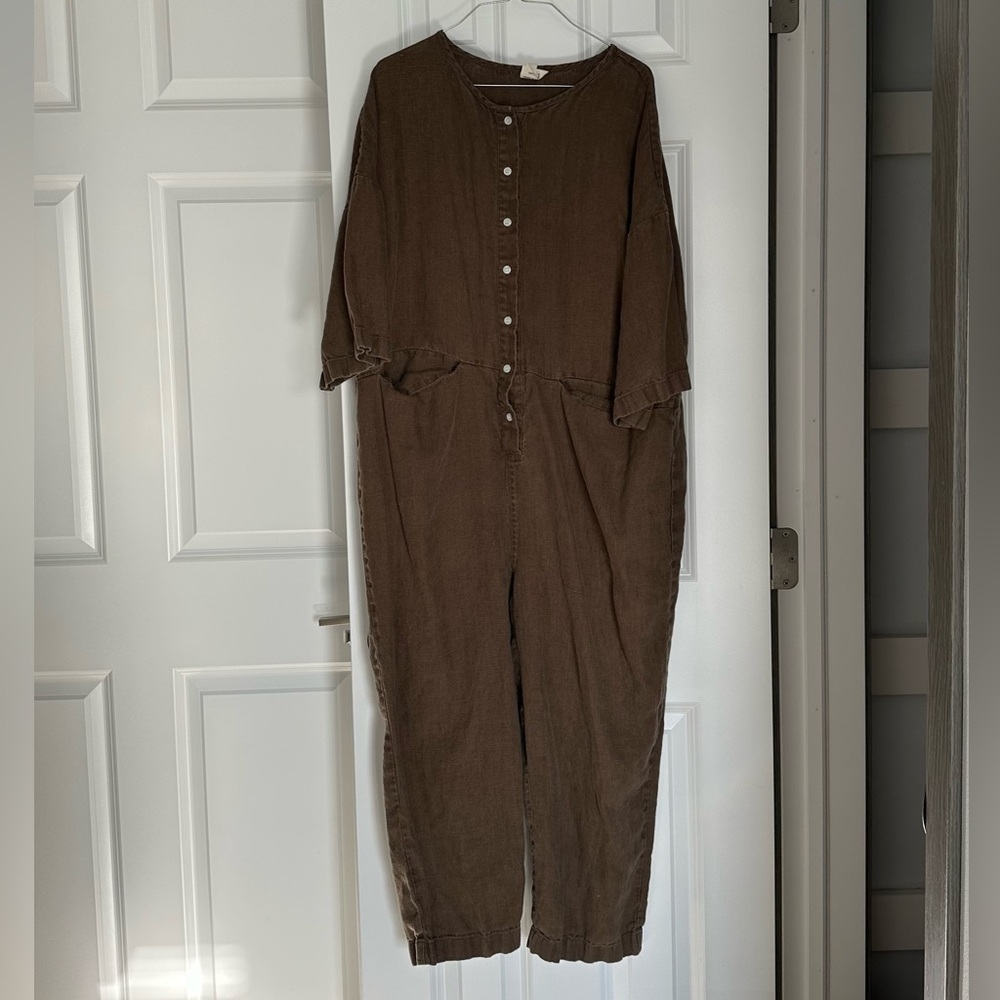 Beaton Linen Small Short Sleeve Pocket Jumpsuit